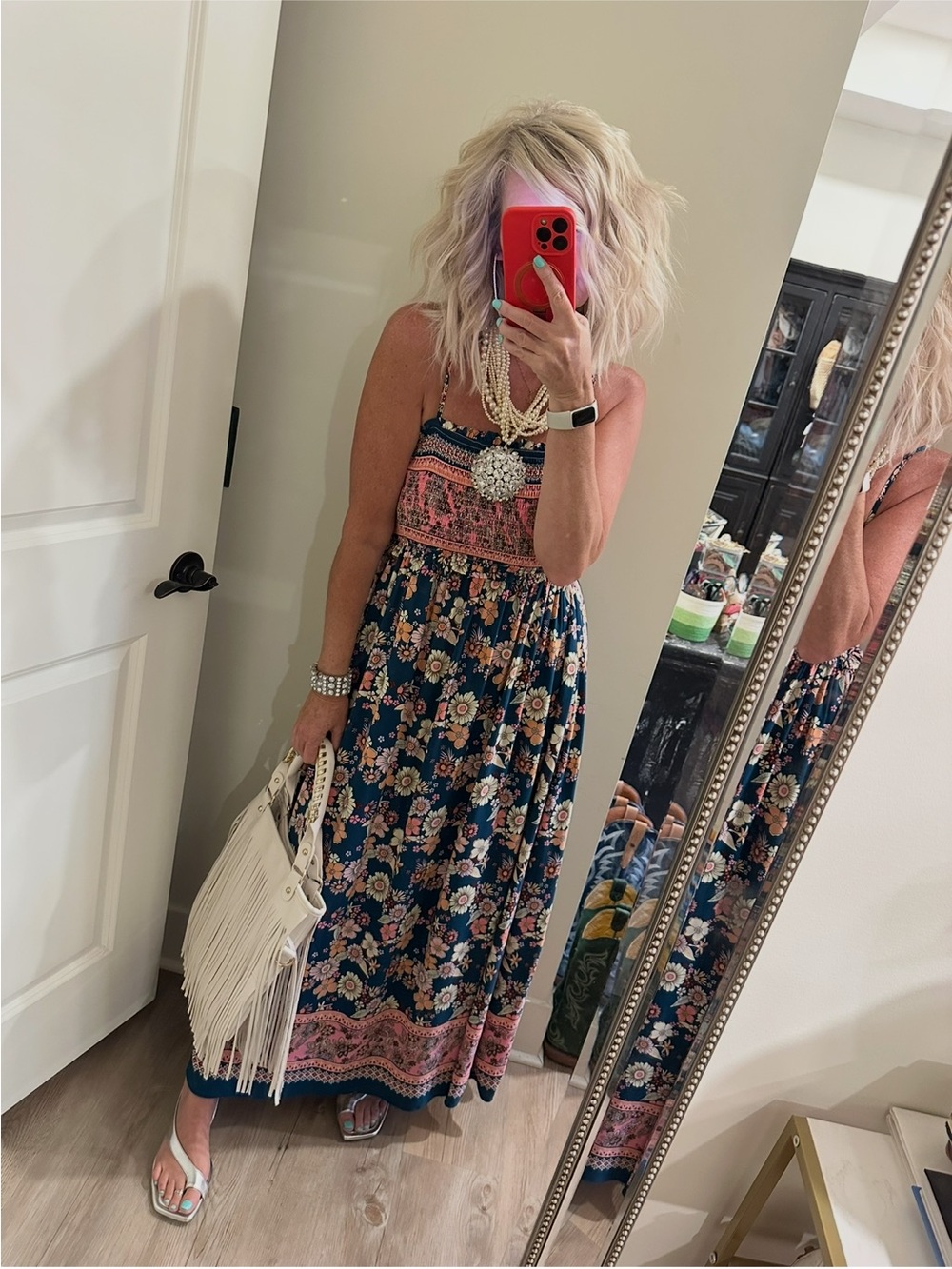Boho Floral Maxi Dress in Teal and Pink